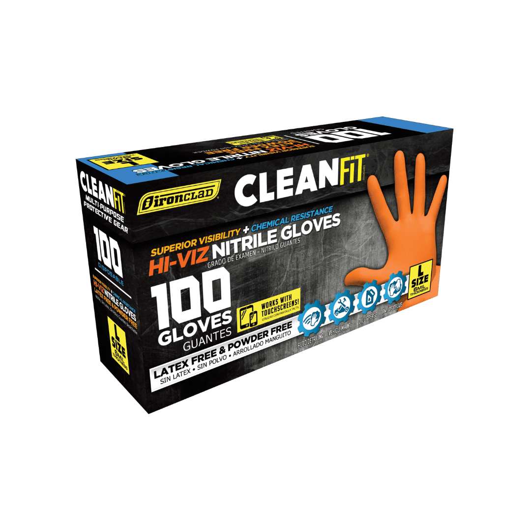 Ironclad CleanFit 6 Mil HI-Viz Orange Textured Disposable Nitrile Gloves (Box of 100)