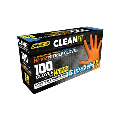 Ironclad CleanFit 6 Mil HI-Viz Orange Textured Disposable Nitrile Gloves (Box of 100)